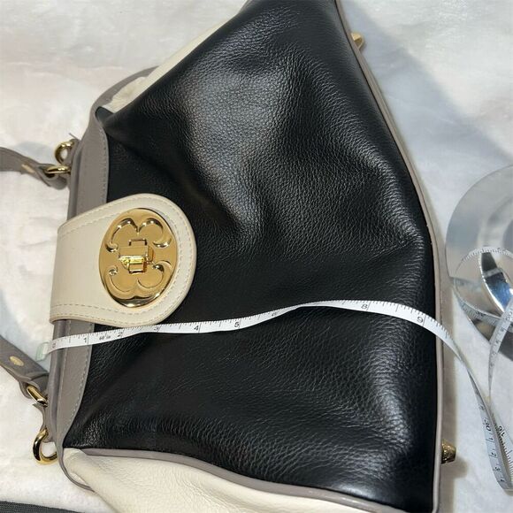 Emma Fox Women's Black, Cream & Taupe Leather Satchel Handbag Medium Size - Picture 13 of 14